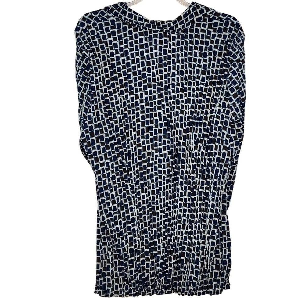 Lane Bryant Button Down Blouse 14/16‎ Blue Geometric Mod Contemporary Career